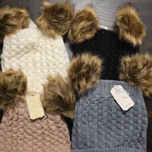 4 Cozy Knit Kids Hat with Faux Fur Pom Poms
